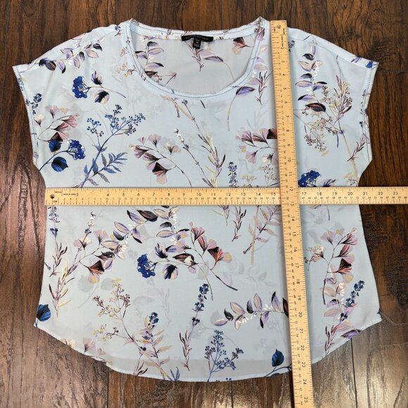 Banana Republic Top MP Blue Floral Short Sleeve Sheer Blouse Medium Petite Women - Picture 7 of 10